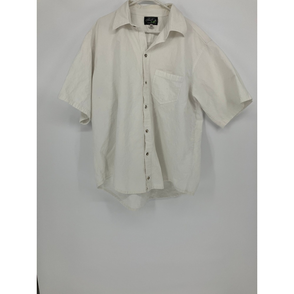 Confecciones Maritu Mens White Textured Short Sleeve Button Down Shirt Size XL